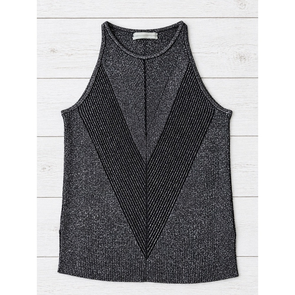 Anthropologie Metallic Knit Halter Tank Top Silver Black Chevron Ribbed Small